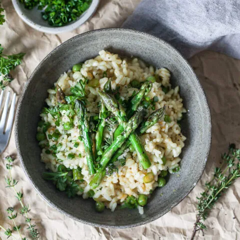 Risotto vegano de espárragos