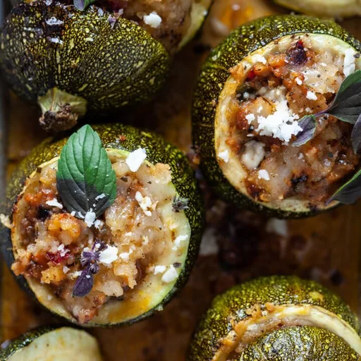 Calabacín relleno horneado vegano