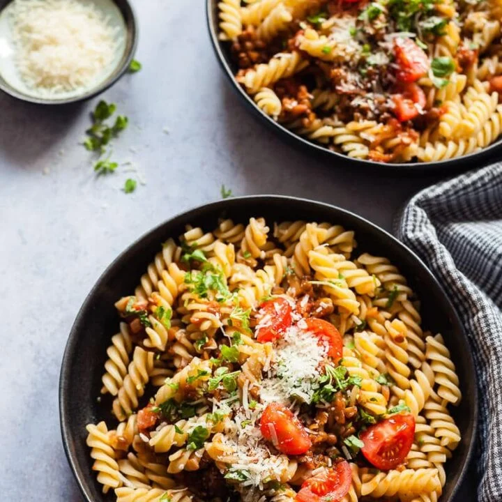 Vegan Lentil Bolognese Pasta {Gluten-Free}