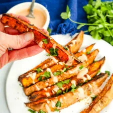 Sweet Potato Wedges with Spicy Yogurt Dipping Sauce