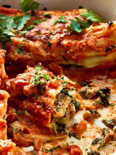 Canelones Cremosos de Pavo y Espinacas (Bajos en Grasa)