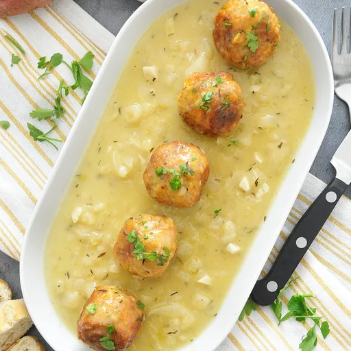 Sweet Potato "Meatballs" in Onion Sauce