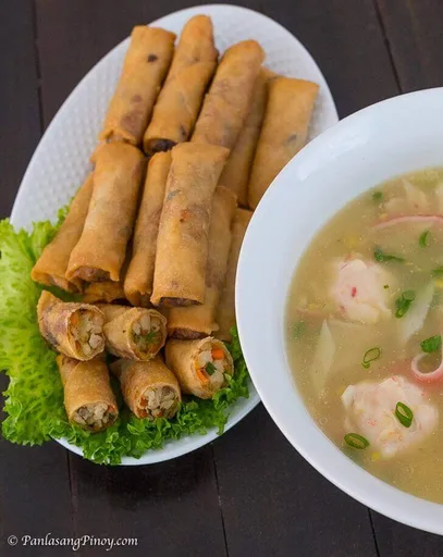 Crab and Corn Pearl Soup and Chinese Spring Roll