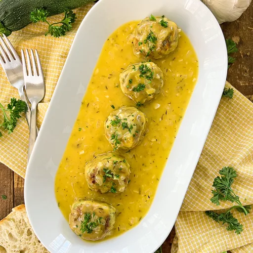 Zucchini "Meatballs" in Spanish-Style Onion Sauce
