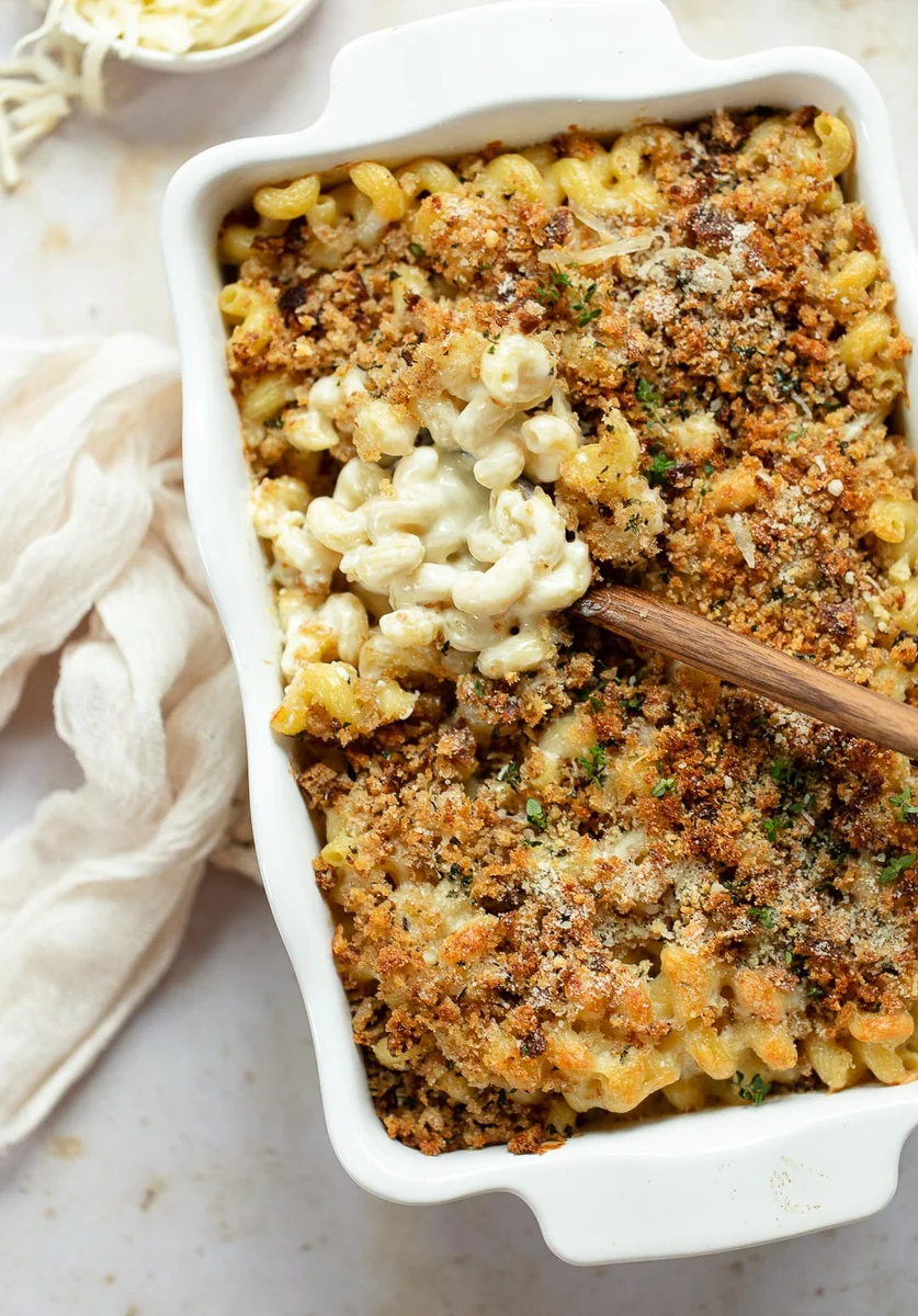 Baked Bechamel Mac and Cheese with Herbed Breadcrumbs