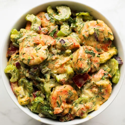 Ensalada cremosa de aguacate y gambas
