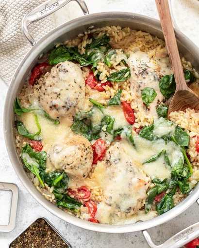 Chicken Orzo Skillet with Mozzarella