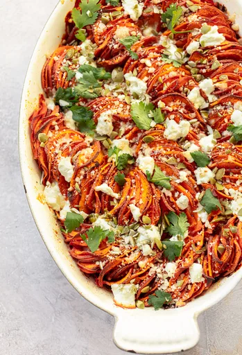 Spiced Sweet Potato Gratin with Goat Cheese
