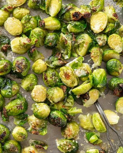Roasted Brussels Sprouts with Crispy Parmesan