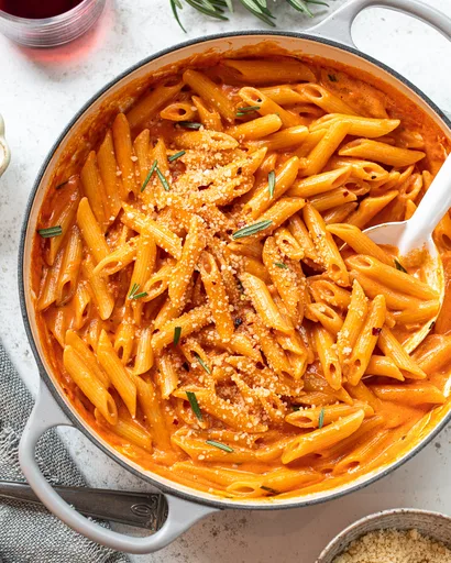 Penne cremose con salsa de tomate a la vodka