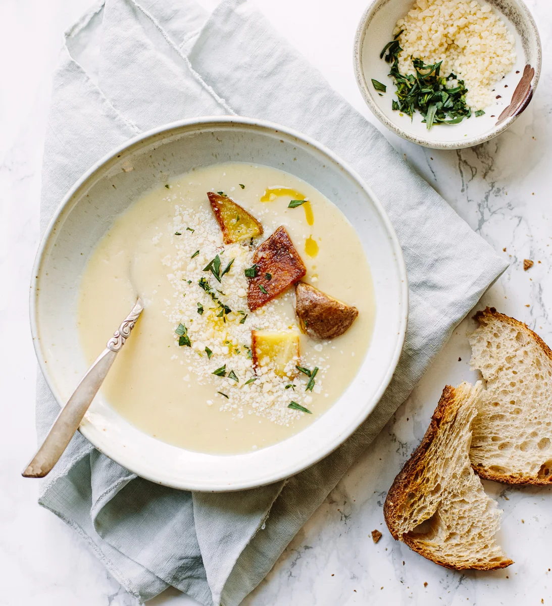Potato-Leek Soup with Roasted Garlic (No Milk or Cream)