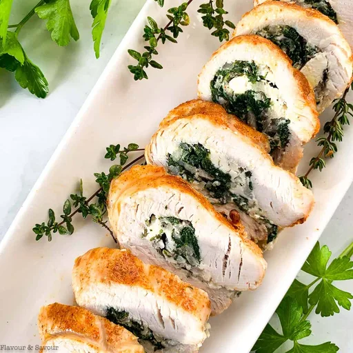 Pechugas de pavo rellenas y enrolladas en freidora de aire