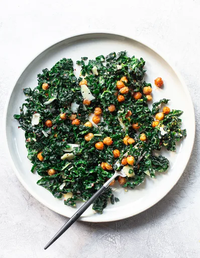 Kale Salad with Roasted Chickpeas and Lemon Vinaigrette