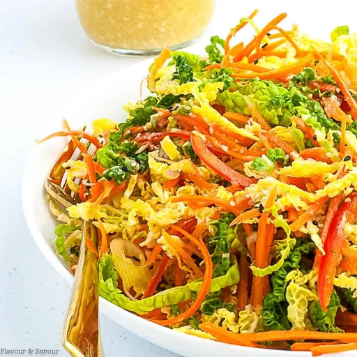 Crunchy Cabbage Coleslaw with Sesame Miso Dressing