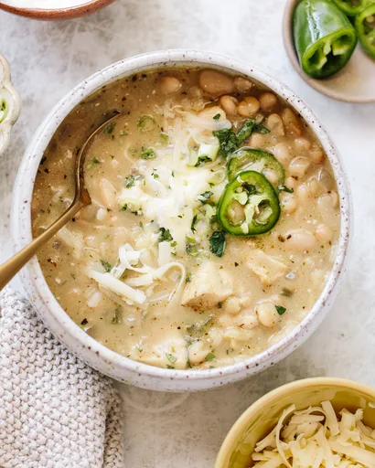 White Bean Chicken Chili with Monterey Jack Cheese