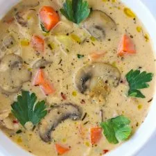 Creamy Mushroom Chicken Rice Soup