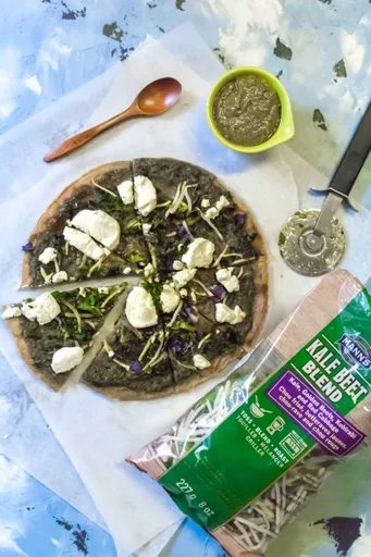Kale Beet Pesto Pizza with a Chickpea Crust
