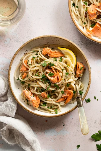 30-Minute Salmon Pasta with Lemon Garlic Butter