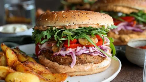 Bean & Oat Burger with Cajun Mayo
