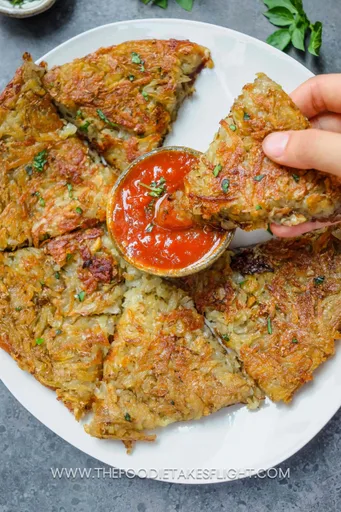 3 Ingredient Crispy Potato Hash Pancake with Homemade Marinara Sauce