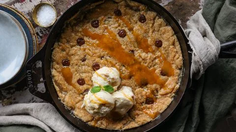 Chocolate Chip Caramel Skillet Cookie