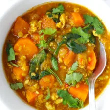 Thai Red Curry Lentil Soup with Sweet Potatoes
