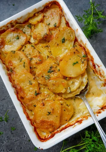 Scalloped Potatoes in Creamy Lemon Dill Sauce