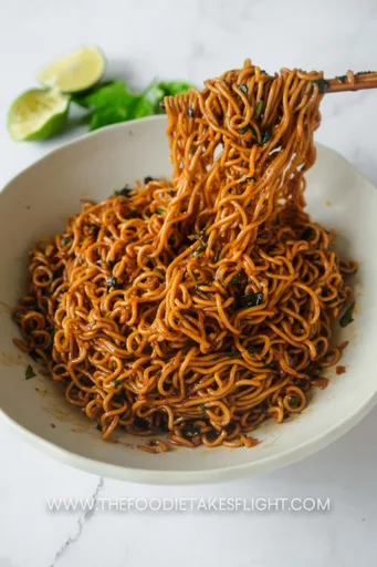 Fideos con aceite de albahaca y ajo