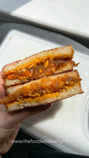 Caramelized Onion Kimchi Grilled Cheese Sandwich