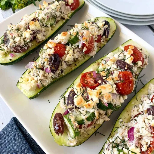 Greek Chicken Stuffed Zucchini Boats