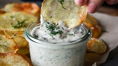 Potato Crisps with Dill Tahini Mayo Dip