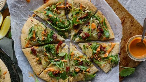 Roasted Garlic, Potato & Arugula Pizza