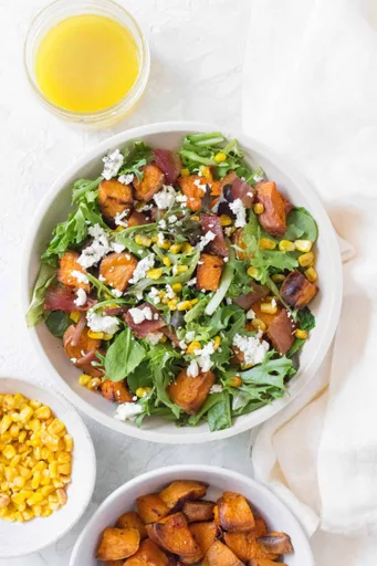 Roasted Sweet Potato Salad with Corn and Bacon
