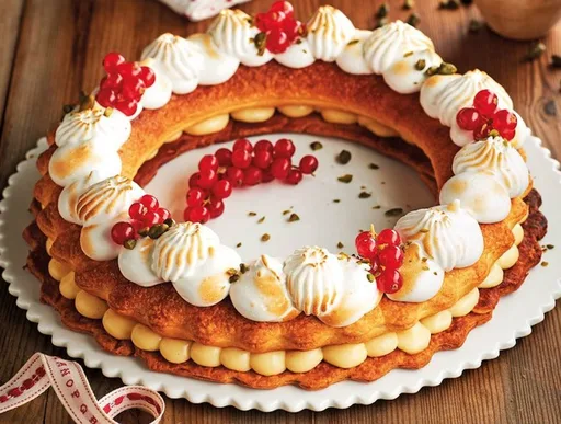 Corona de hojaldre con crema y merengue. Receta fácil y especial para una Navidad en familia