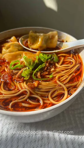 Hot and Sour Dumpling Noodle Soup (Vegan)
