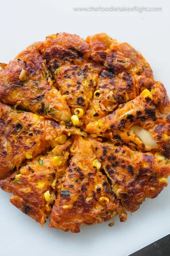 Vegan Kimchi Cheese & Sweet Corn Pancakes (Korean Kimchi Jeon-Inspired!)