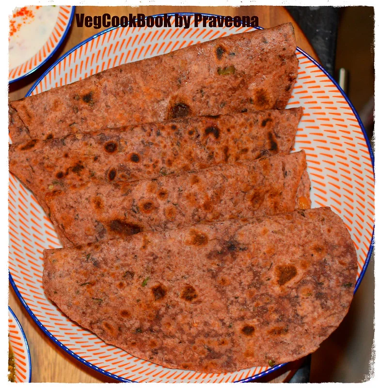Beetroot Leaves Roti / Tortilla with Beetroot (Chukandar) Greens & Stalks