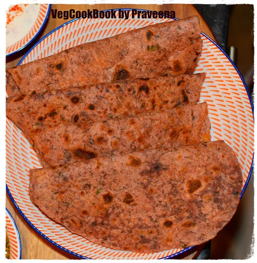 Beetroot Leaves Roti / Tortilla with Beetroot (Chukandar) Greens & Stalks