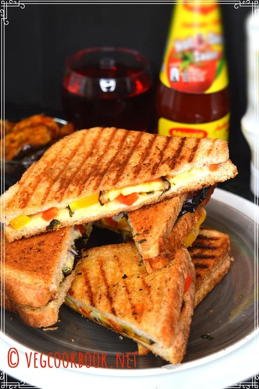 Grilled Eggplant (Aubergine) Cheesy Sandwich
