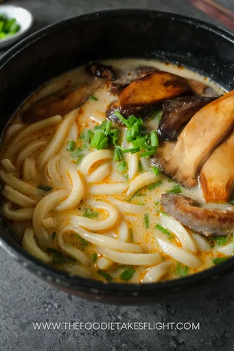 Miso Udon Noodle Soup with Teriyaki Mushrooms