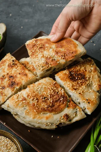 Pan plano chino de cebolleta o Bing