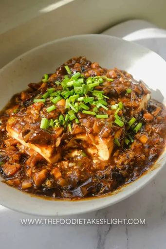 Silken Tofu with Black Bean Mushroom Sauce