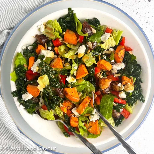 Roasted Sweet Potato Kale Salad with Nutritional Yeast Dressing