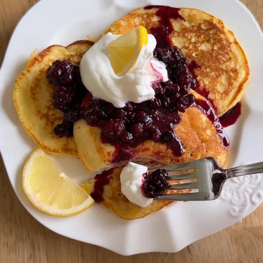Gluten-Free Lemon Ricotta Pancakes with Berry Compote