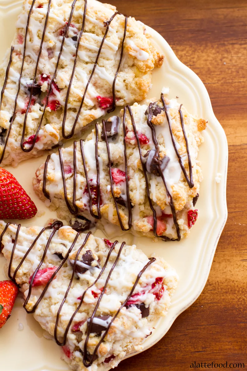 Chocolate Strawberry Scones with an Orange Glaze