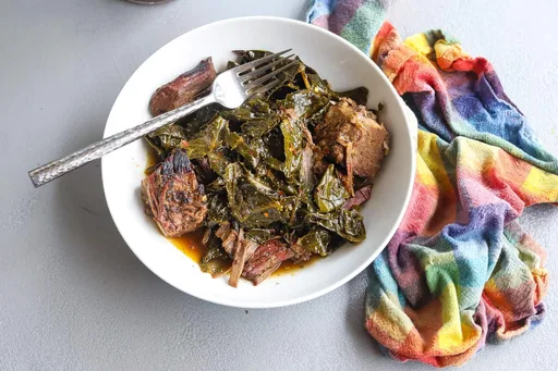 Instant Pot Collard Greens w/ Smoked Texas Brisket