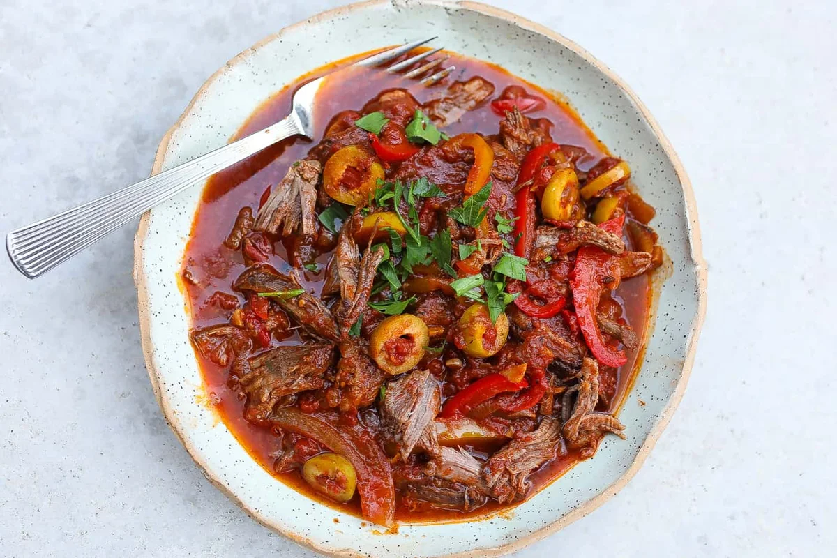 Authentic Cuban Ropa Vieja with Flank Steak