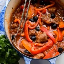 Beef, Tomato & Pepper Casserole with Black Olives