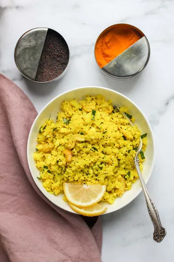 Lemon Cauliflower rice with mustard seeds