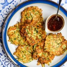 Courgette & Halloumi Fritters with Hot Honey Drizzle